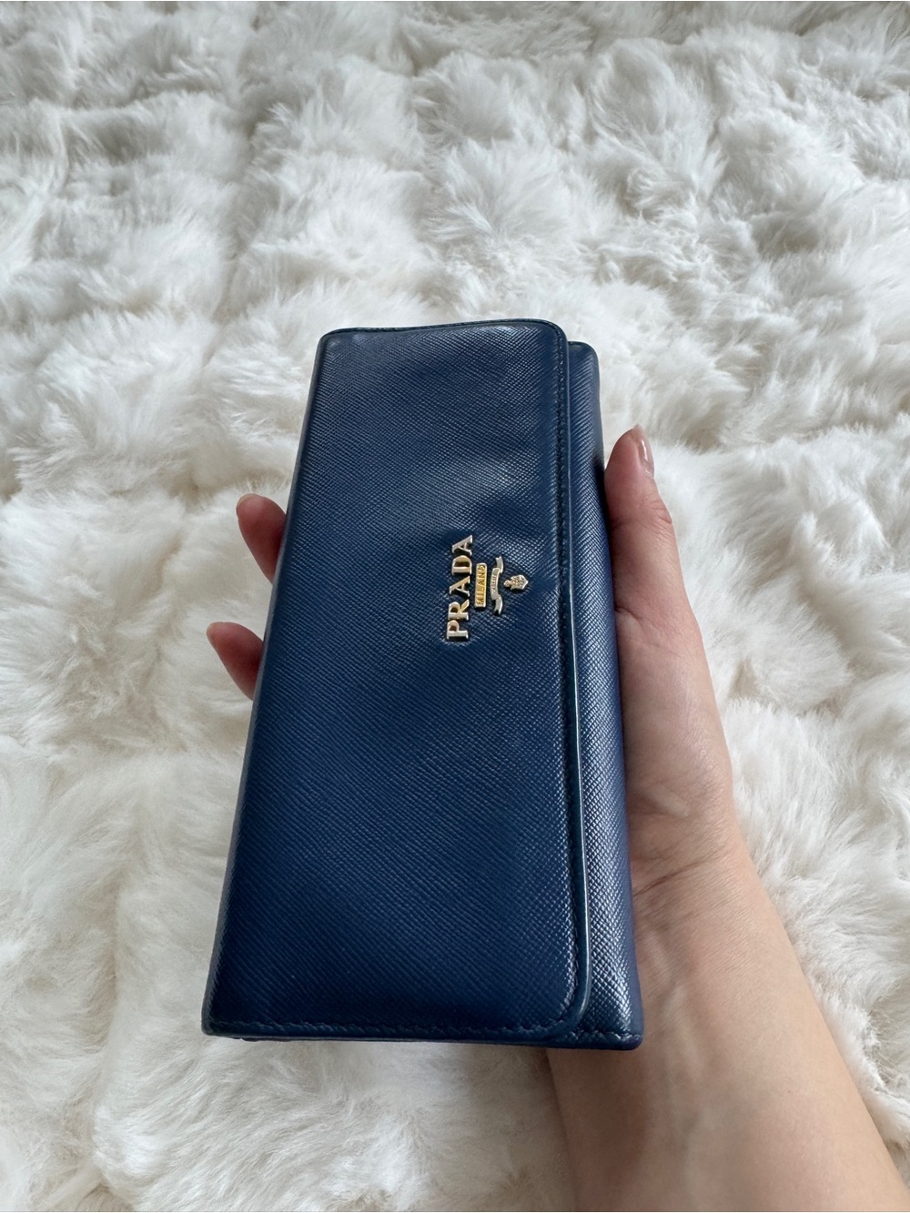 Authentic Prada Blue Saffiano Leather Wallet w/ Box & Ribbons - Picture 2 of 11